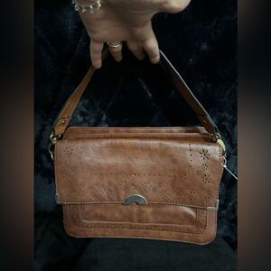 EUC~NICA brown leather handbag organizer,cut-out details, size 11.5”x 8”x 4"
